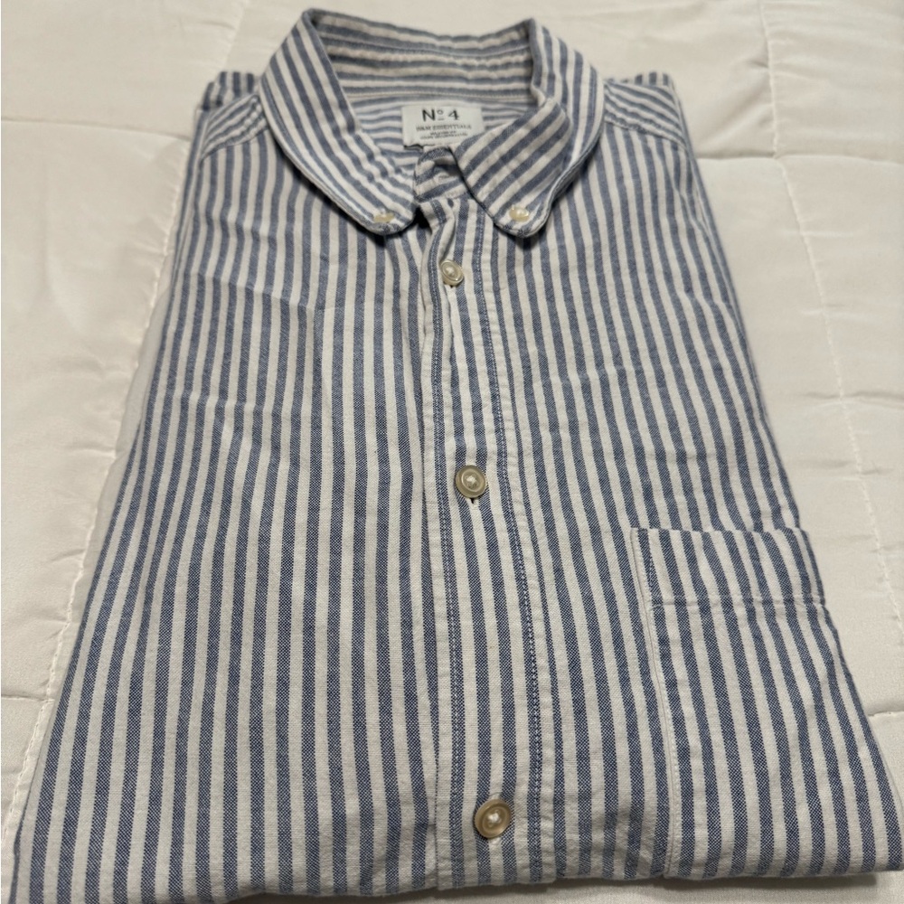 H&M Men's Blue and White Striped Button Down Shirt